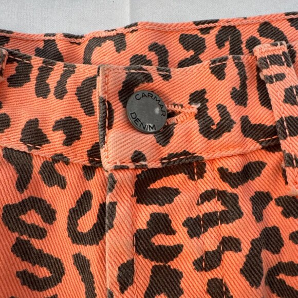 Carmar Orange & Black Leopard Print Denim High-Waisted Cutoff Shorts Size 28 - Picture 4 of 12